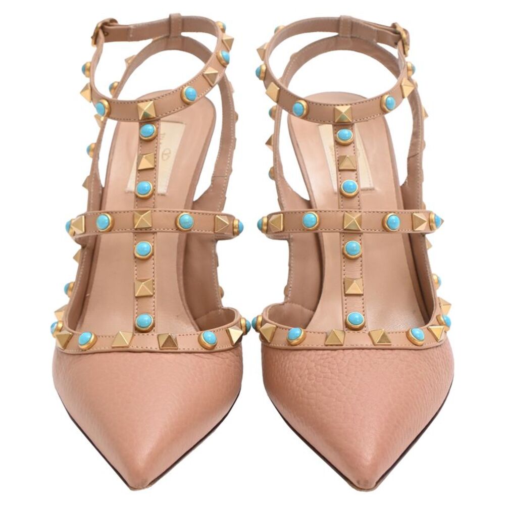 Valentino Garavani Rockstud Ankle Strap Pumps in Beige - Picture 2 of 8